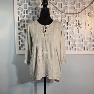 Solitaire gray Taupe Embroidered Rayon Boho Blouse Size M